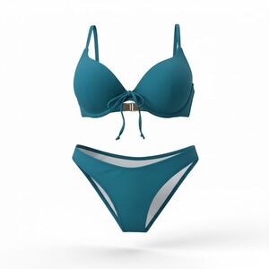Zaful Bikini Set Teal Blue Underwire High Cut Two Piece Swimsuit Small NEW